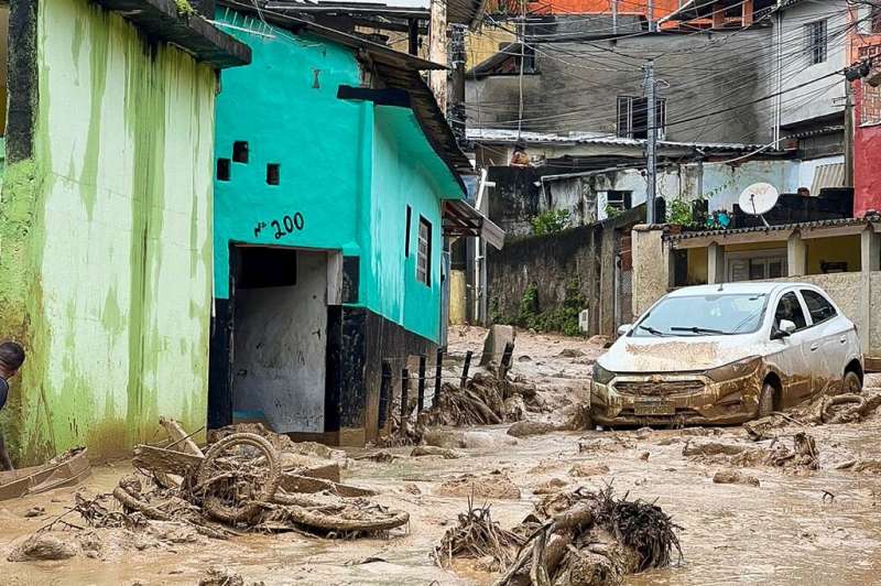 A handout picture released by Sao Sebastiao City Hall in Brazil shows damage caused by heavy rains in the municipality in Sao Pa