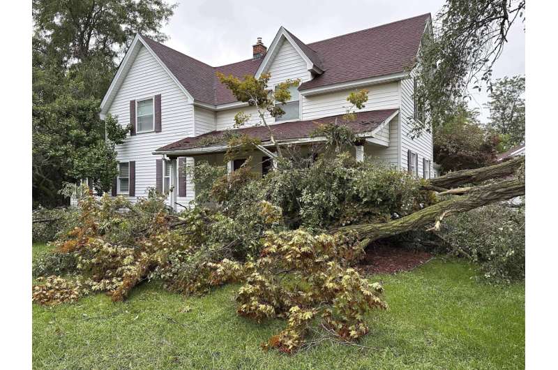 A Michigan storm with 75 mph winds downs trees and power lines; several people are killed