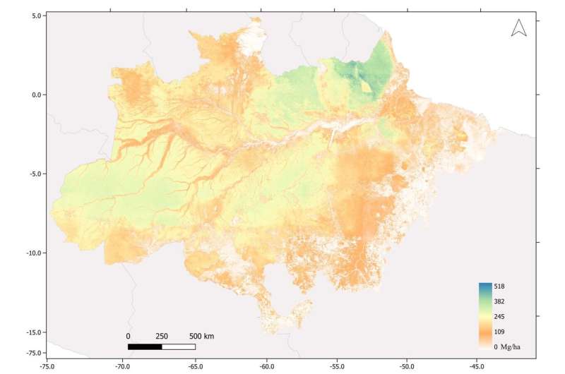 Un nuevo mapa que muestra toda la biomasa aérea en la Amazonia brasileña