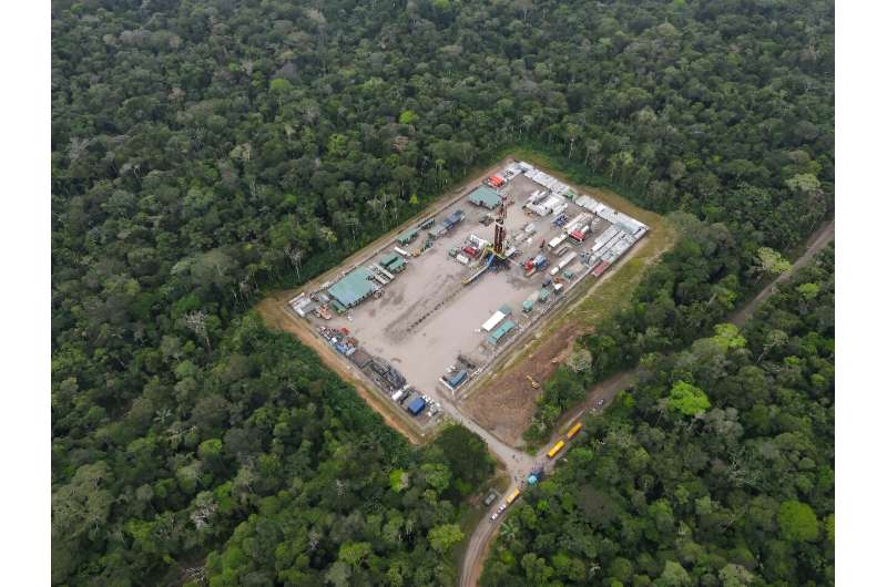 A Petroecuador oil platform is seen in Yasuni National Park in June 2023