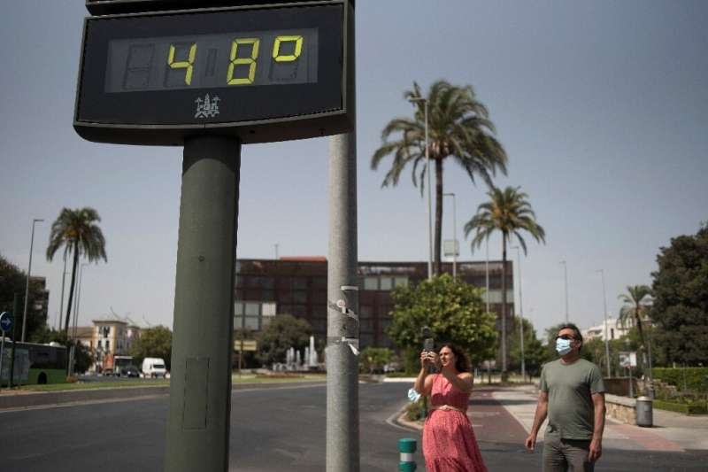 A street thermometer during a heatwave in Cordoba, Spain, on August 13, 2021