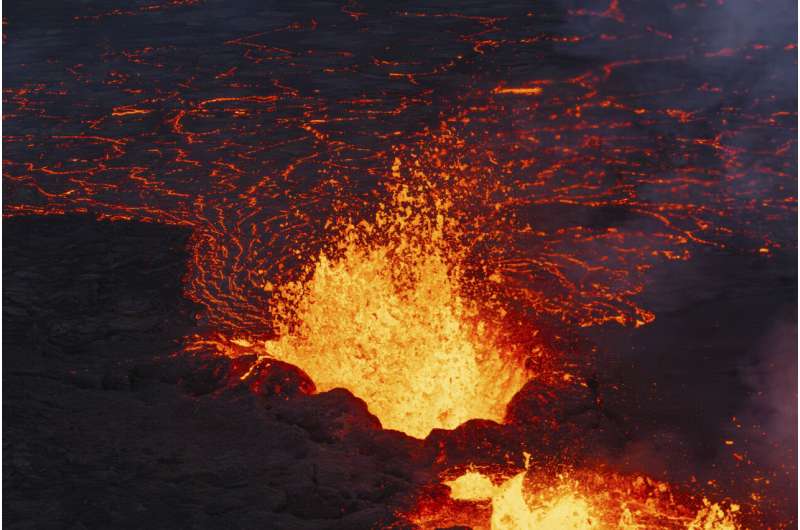 A volcano erupts in southwestern Iceland and spews magma in a spectacular show of Earth's power
