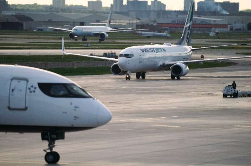 A Westjet Boeing 737-800 taxies at Pearson Airport in Toronto, Ontario, in May 2022.