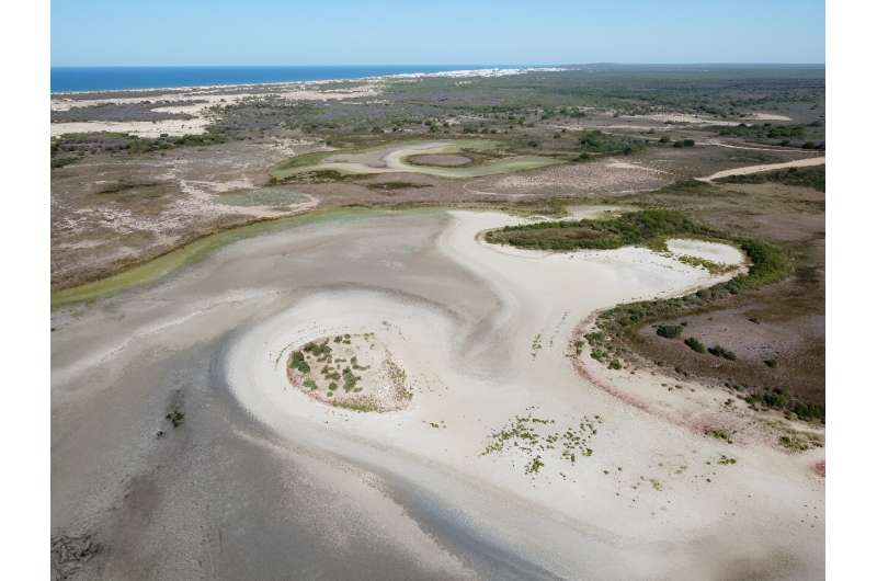 An aerial picture taken of the dried out Santa Olalla lagoon in southern Spain