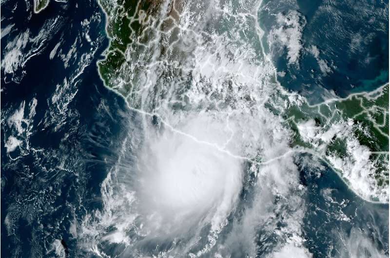 An image from the US National Oceanic and Atmospheric Administration shows Hurricane Otis approaching Mexico's southern Pacific coast