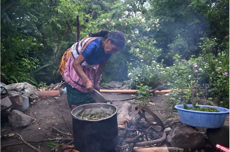 An Indigenous woman prepares the ingredients to make organic fertilizers and insecticides