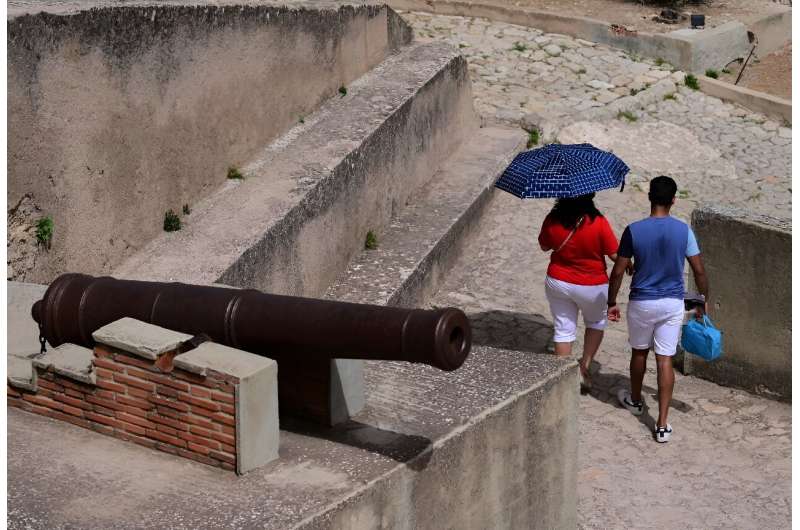 An umbrella helped at the Xativa castle south of Valencia on Thursday