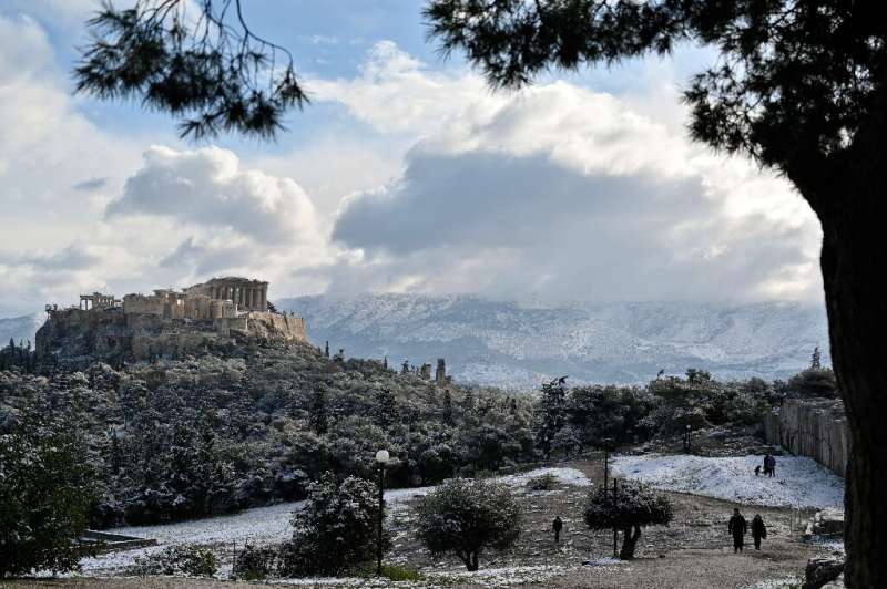 Central Athens woke up to snow on February 6