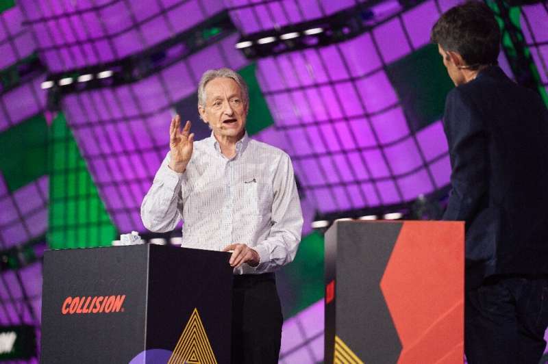 Computer scientist Geoffrey Hinton, known as the 'godfather of AI' speaks during the Collision Tech Conference  in Toronto, Cana
