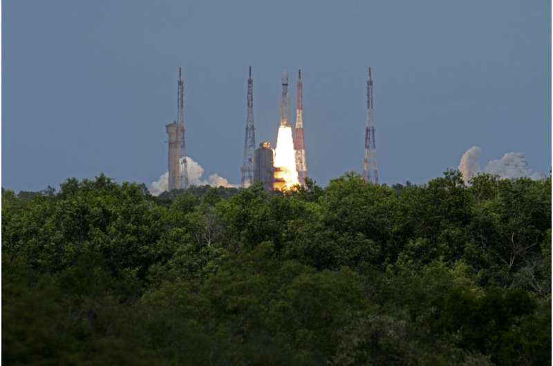 Crowds cheer as India launches a lander and rover to explore the moon’s south pole