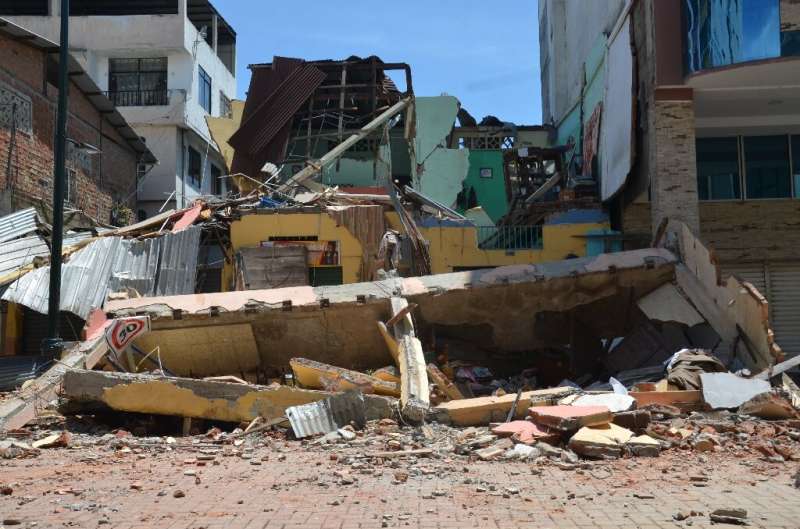 Destroyed buildings are seen after an earthquake in the city of Machala, Ecuador on March 18, 2023