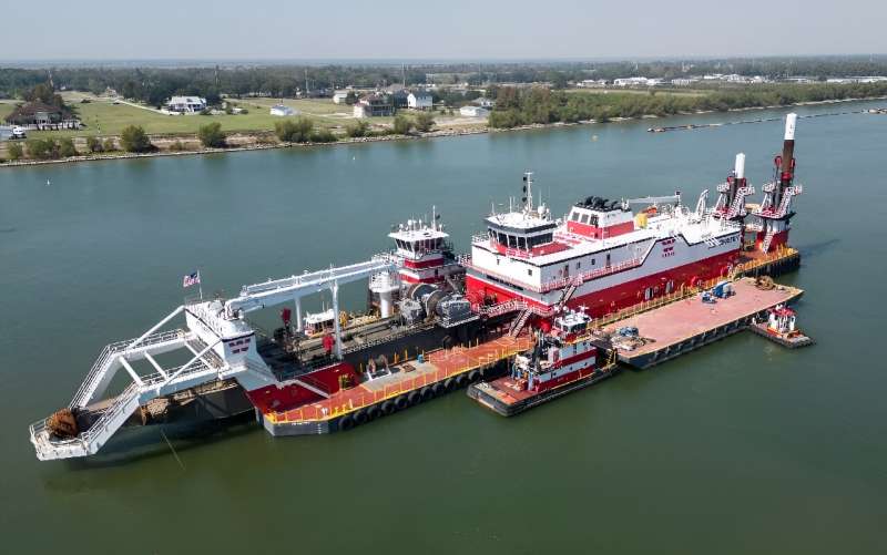 Dredging vessels like this one operated by the US Army Corps of Engineers are working to keep the Mississippi River navigable