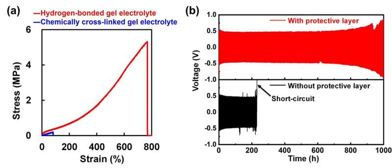 Extending the life of a lithium metal anode using a protective layer made of an extremely tough gel electrolyte
