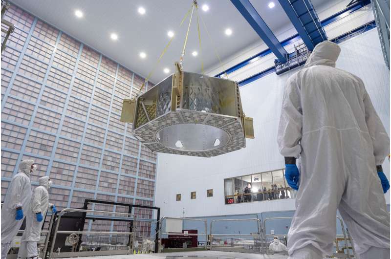 Framework for NASA's Roman spacecraft moves to Goddard clean room