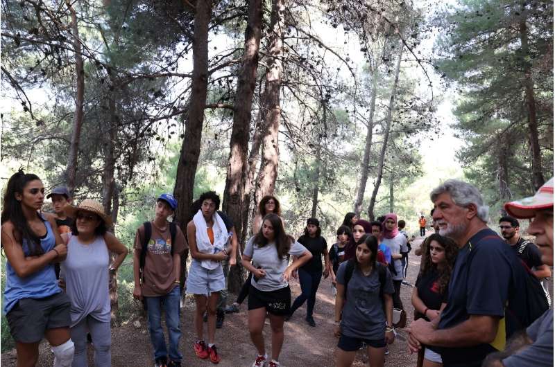 Hikers in a forested area near Kobayat in Lebanon's Akkar region threatened by effects of climate change