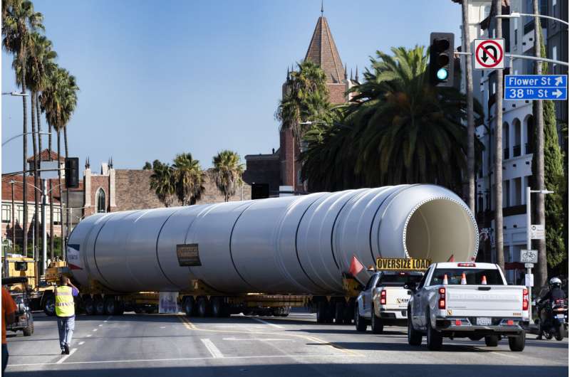 Huge rocket motors arrive at Los Angeles museum for space shuttle Endeavour display