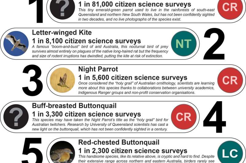 We analysed citizen science to find Australia's top 10 most elusive birds