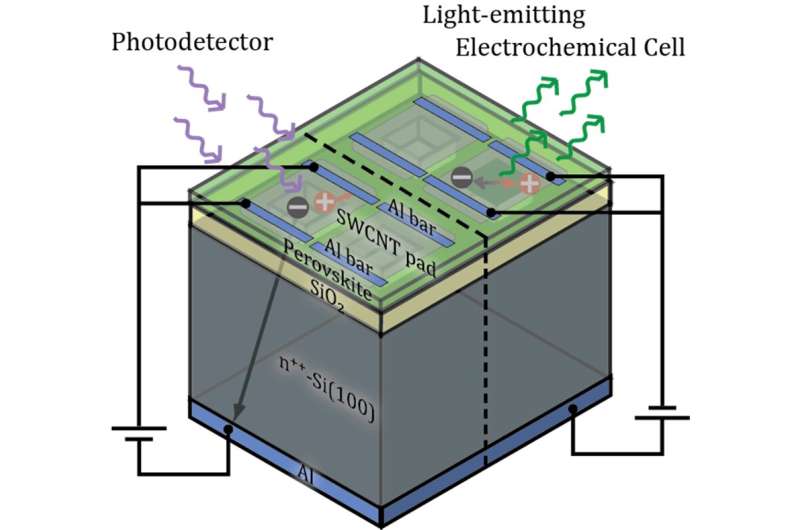 Novel design perovskite electrochemical cell for light-emission and light-detection