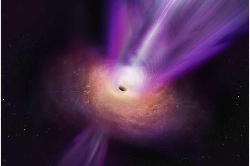 Телескопы NSF впервые сфотографировали сверхмассивную черную дыру M87 и массивный джет вместе