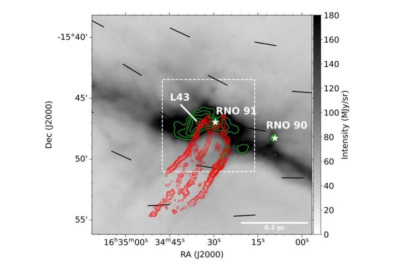 Observations inspect complex magnetic field of the molecular cloud Lynds 43