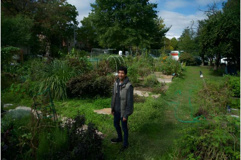 On a brisk autumn day, Bala Sivaraman brings his compost to a local community garden, unlocks a sorting bin, and begins placing leftover vegan hotdogs, paper plates and other biodegradables inside