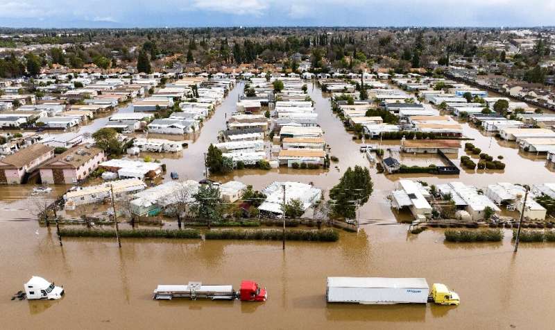 Parts of the town of Merced in northern California were flooded by heavy rains