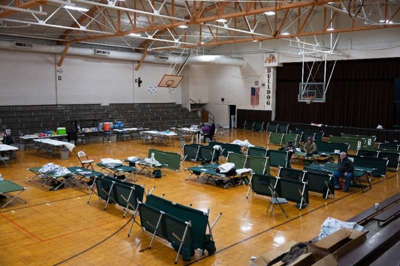 People take shelter at an American Red Cross evacuation support center for residents of East Palestine, Ohio on February 4, 2023
