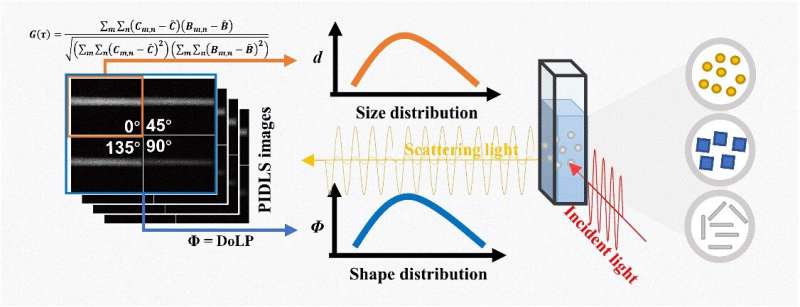 Dynamische lichtverstrooiing met gepolariseerde beeldvorming meet de grootte van nanodeeltjes, morfologie en hun distributies gelijktijdig