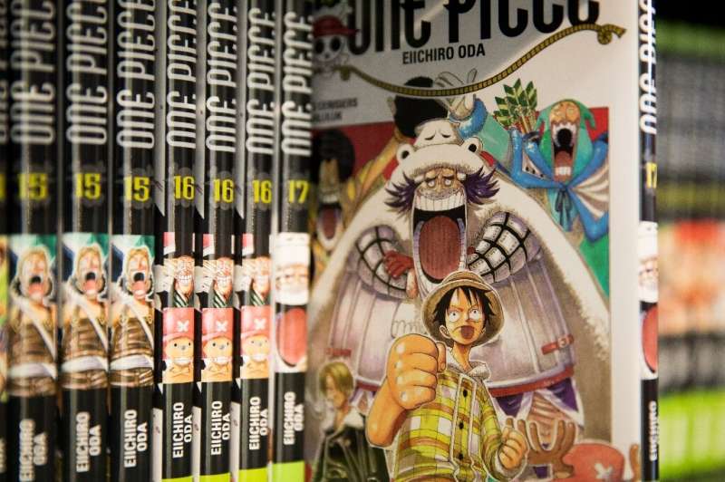 &quot;One piece&quot; comic books by author Eiichiro Oda  are displayed at the Paris Book Fair 2019