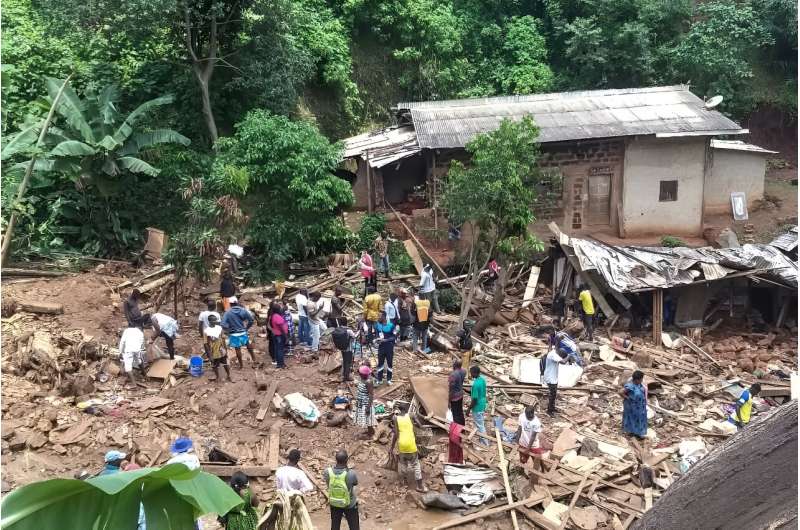 Rescuers were still searching for victims a day after torrential rain triggered a landslide in Cameroon
