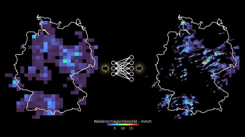Researchers use deep learning to enhance the spatial and temporal resolution of coarse precipitation maps