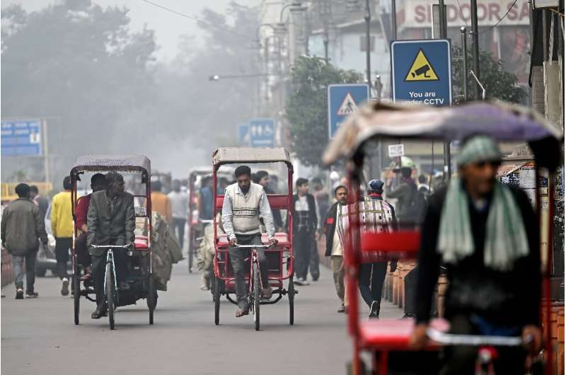 Rizwan pedals a rickshaw through Delhi, the Indian capital where air pollution has highlighted the divisions between the rich and the poor