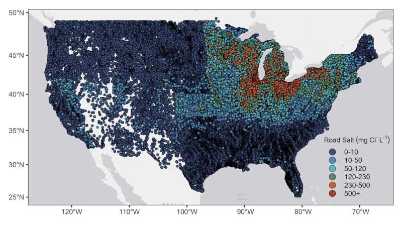 Road salt pollution in many US lakes may stabilize at or below thresholds set by the EPA