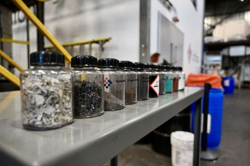 Samples of rare minerals obtained by recycling used batteries are seen at Lithion's plant in Montreal, Quebec