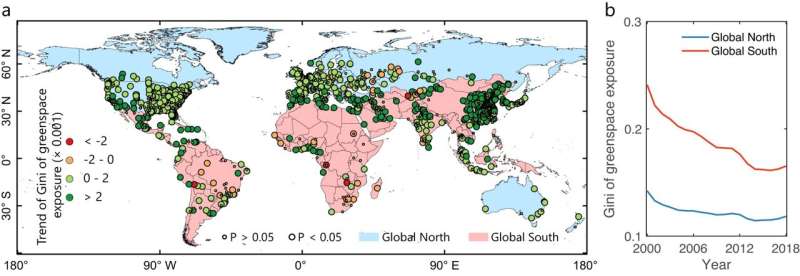 Scholars reveal an improved human greenspace exposure equality during 21st century urbanization