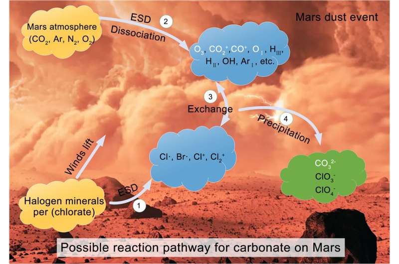 Solid‒gas carbonate formation during dust events on Mars