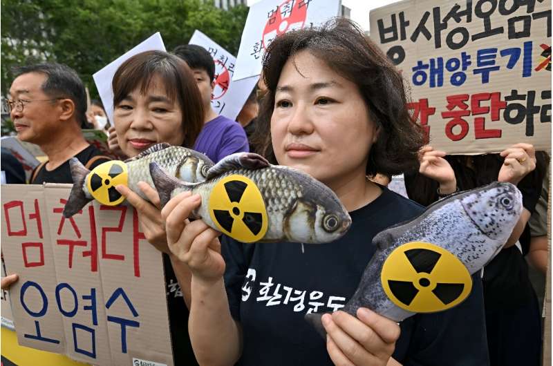 South Korean activists protest at Japan's plan to release wastewater from the stricken Fukushima nuclear plant
