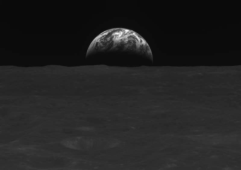 South Korea's first-ever lunar orbiter Danuri has sent black-and-white images of Earth and the lunar surface, including this pho
