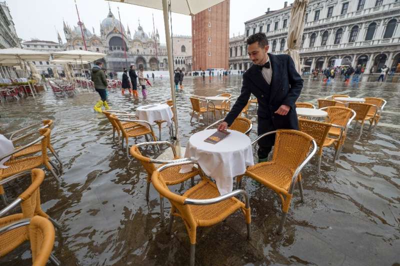 St Mark's Square, in the lowest part of the city, is always first to flood