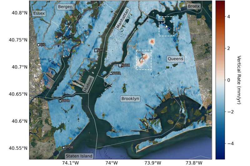 Study pinpoints which areas of New York City are sinking or rising