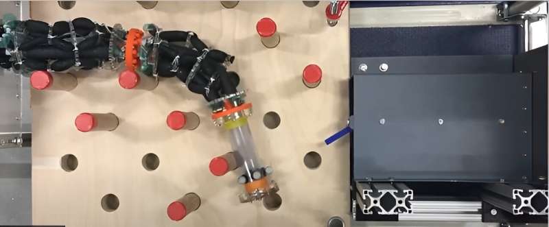 Targeted stiffening yields more efficient soft robot arms