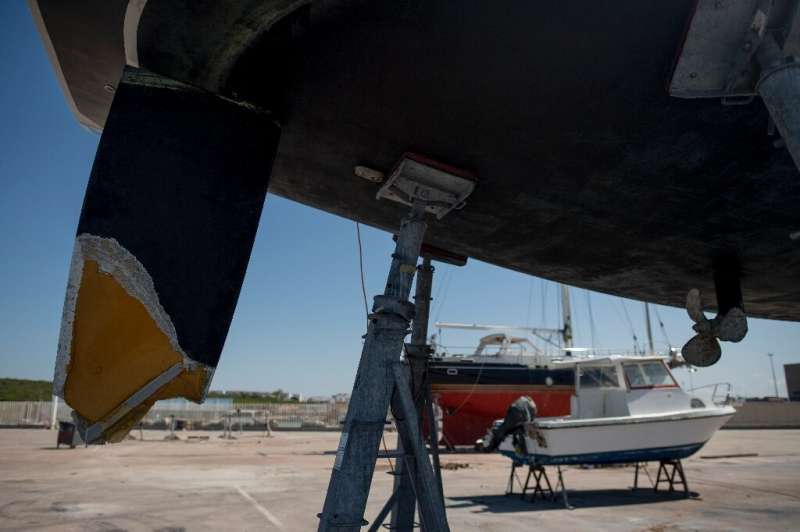 The damaged rudder of a boat attacked by killer whales in the Strait of Gibraltar