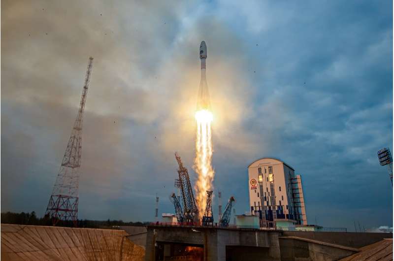 The lander was carried into space by a Soyuz rocket launched Friday in Russia's Far East
