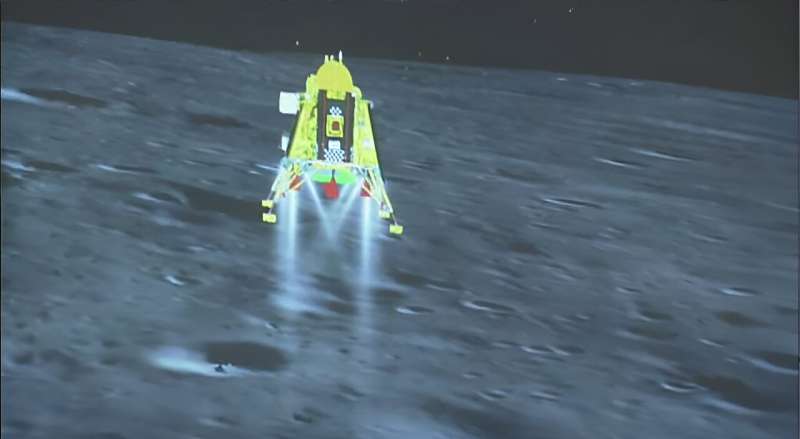 The live feed of Indian Space Research Organisation (ISRO) shows the Chandrayaan-3 spacecraft seconds before its successful luna