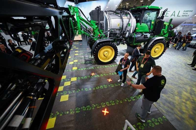 The new sprayers developed by agricultural giant John Deere, and displayed at the 2023 CES technology show in Las Vegas, Nevada,
