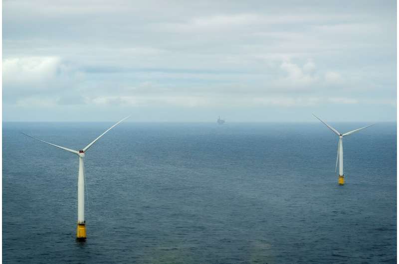 The turbines of Hywind Tampen wind farm are built on floating platforms that are anchored to the seabed