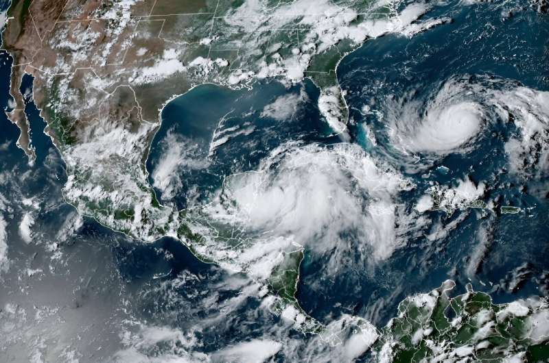 Tropical Storm Idalia is seen off the coast of Mexico in an image obtained from the National Oceanic and Atmospheric Administrat