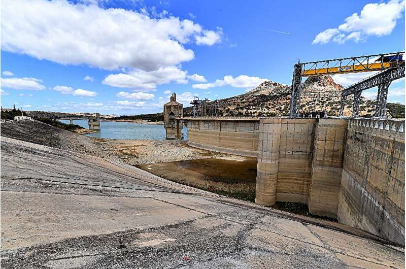 Tunisia's Sidi Salem dam was down to 22 percent of its capacity when this picture was taken on April 6, 2023