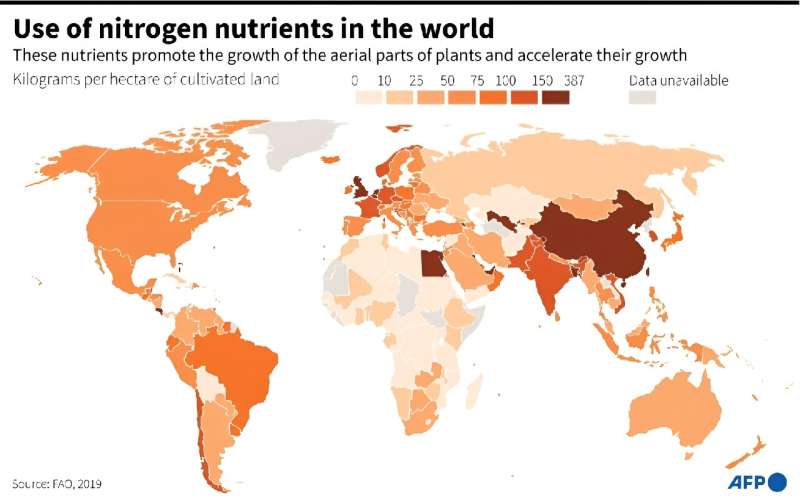 Use of nitrogen nutrients in the world