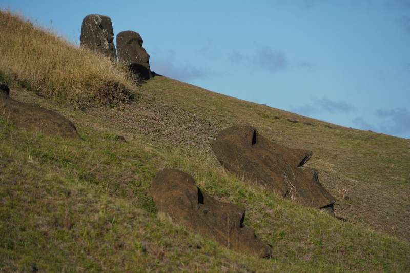 View of Moais -- stone statues of the Rapa Nui culture -- in Easter Island, 3700 km off the Chilean coast in the Pacific Ocean, 